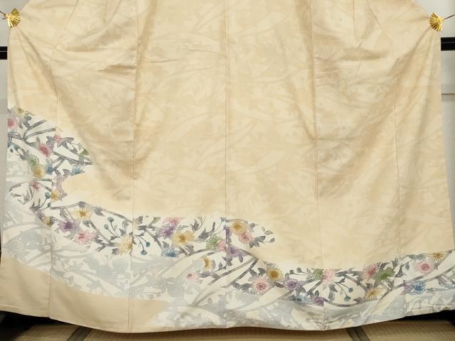 平和屋着物●江戸紅型　結城紬　訪問着　草花文　証紙付き　正絹　逸品　AABH7125cs