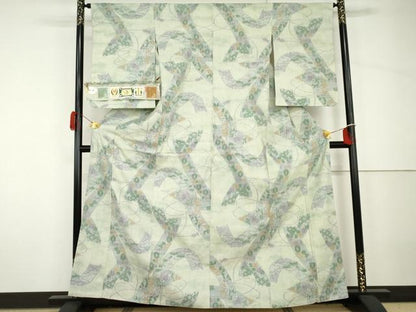 平和屋着物●本場結城紬　重要無形文化財　奥順　100亀甲　もろ入り　鬘帯吉祥花文　証紙付き　正絹　逸品　AABH7131cs