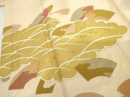 平和屋着物●訪問着　駒刺繍　雲取り地紙露芝花文　金彩　正絹　逸品　AABH7148cs