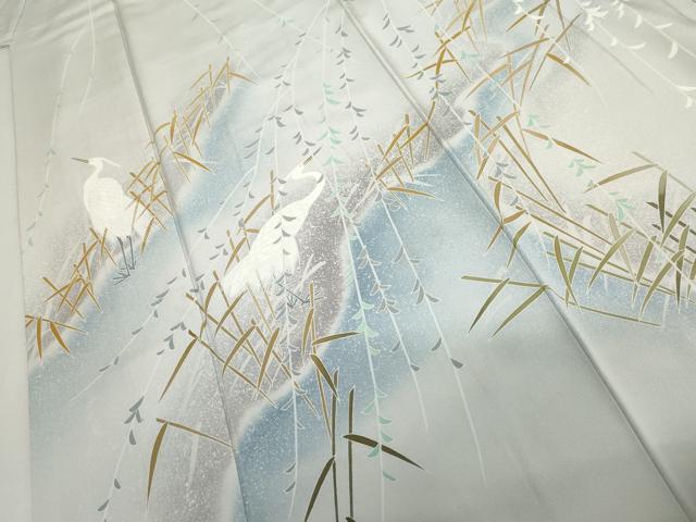 平和屋着物●京友禅作家　山科春宣　訪問着　白鷺　暈し染め　正絹　逸品　AABH7129cs