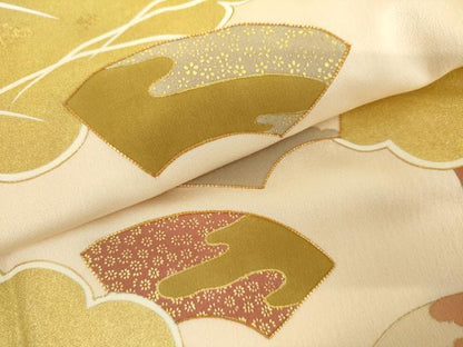平和屋着物●訪問着　駒刺繍　雲取り地紙露芝花文　金彩　正絹　逸品　AABH7148cs