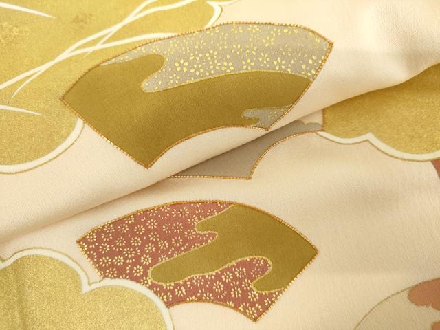 平和屋着物●訪問着　駒刺繍　雲取り地紙露芝花文　金彩　正絹　逸品　AABH7148cs