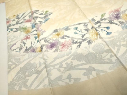 平和屋着物●江戸紅型　結城紬　訪問着　草花文　証紙付き　正絹　逸品　AABH7125cs