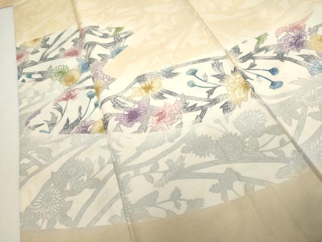 平和屋着物●江戸紅型　結城紬　訪問着　草花文　証紙付き　正絹　逸品　AABH7125cs