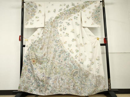 平和屋着物●訪問着　作家物　刺繍　正倉院更紗花鳥文　金彩　正絹　逸品　AABH7135cs