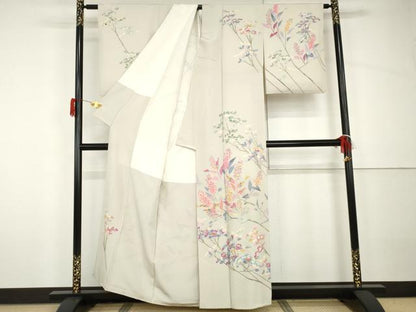 平和屋着物●本加賀友禅作家　杉村典重　訪問着　枝花文　正絹　逸品　AABH7128cs