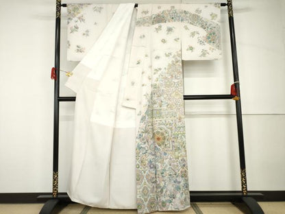 平和屋着物●訪問着　作家物　刺繍　正倉院更紗花鳥文　金彩　正絹　逸品　AABH7135cs