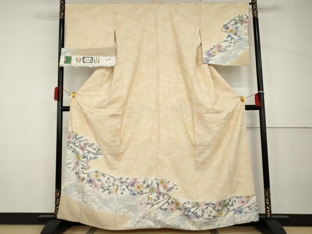 平和屋着物●江戸紅型　結城紬　訪問着　草花文　証紙付き　正絹　逸品　AABH7125cs