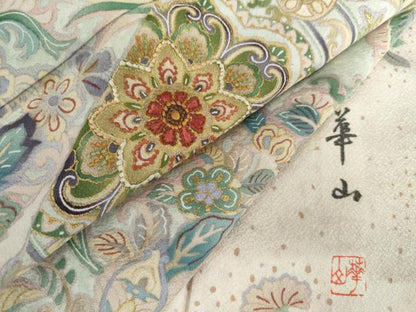 平和屋着物●訪問着　作家物　刺繍　正倉院更紗花鳥文　金彩　正絹　逸品　AABH7135cs