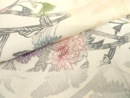 平和屋着物●江戸紅型　結城紬　訪問着　草花文　証紙付き　正絹　逸品　AABH7125cs