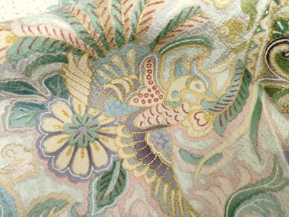 平和屋着物●訪問着　作家物　刺繍　正倉院更紗花鳥文　金彩　正絹　逸品　AABH7135cs