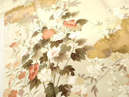 平和屋着物●訪問着　友禅　駒刺繍　雲取枝花文　暈し染め　金彩　正絹　逸品　AABH7176cs