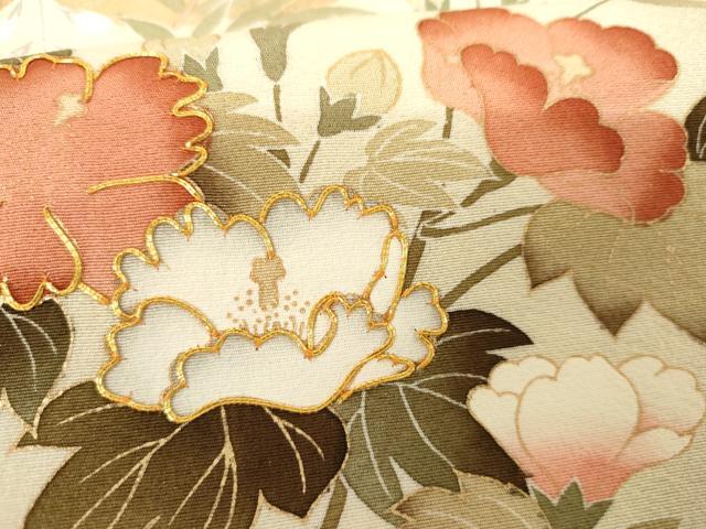 平和屋着物●訪問着　友禅　駒刺繍　雲取枝花文　暈し染め　金彩　正絹　逸品　AABH7176cs 平和屋着物○訪問着 友禅 駒刺繍 雲取枝花文 暈し