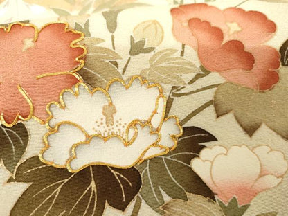 平和屋着物●訪問着　友禅　駒刺繍　雲取枝花文　暈し染め　金彩　正絹　逸品　AABH7176cs