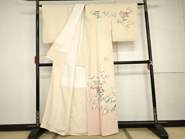 平和屋着物●訪問着　友禅　作家物　枝花文　暈し染め　正絹　逸品　未使用　AABH7177cs