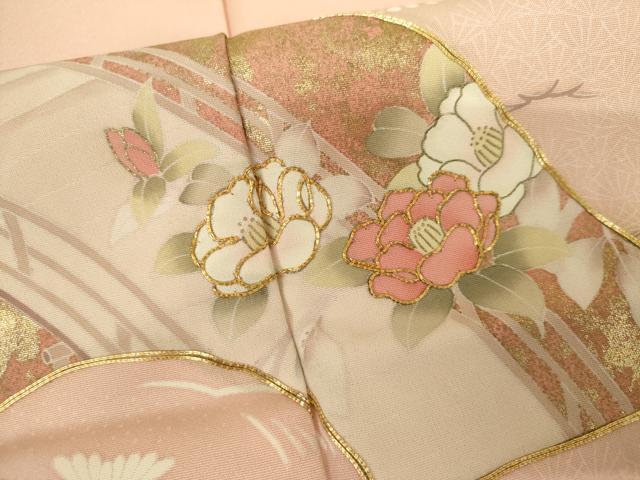 平和屋着物●訪問着　友禅　駒刺繍　地紙風景花松船文　金彩　正絹　逸品　AABH7179cs