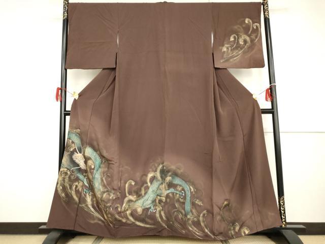 平和屋着物●訪問着　手描き　龍　暈し染め　金彩　正絹　逸品　AABH7181cs 平和屋着物○訪問着 手描き 龍 暈し染め 金彩 正絹 逸品 AABH7181cs