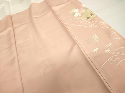 平和屋着物●訪問着　友禅　駒刺繍　地紙風景花松船文　金彩　正絹　逸品　AABH7179cs