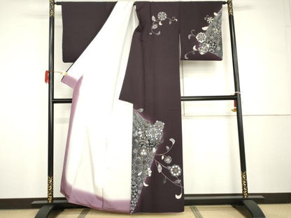 平和屋着物●訪問着　正倉院更紗花唐草文　暈し染め　金彩　正絹　逸品　AABH7178cs