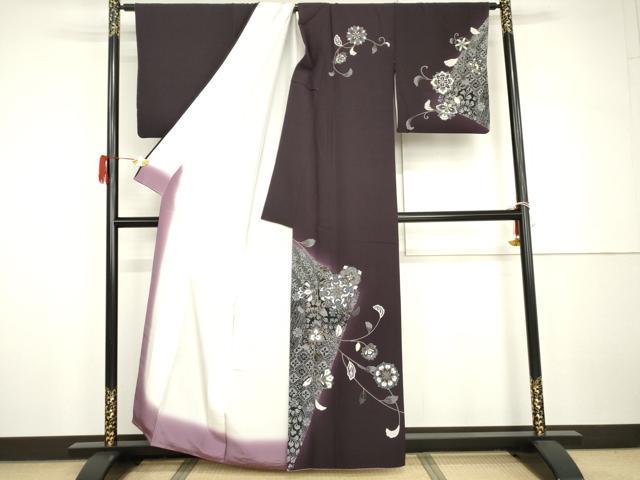平和屋着物●訪問着　正倉院更紗花唐草文　暈し染め　金彩　正絹　逸品　AABH7178cs