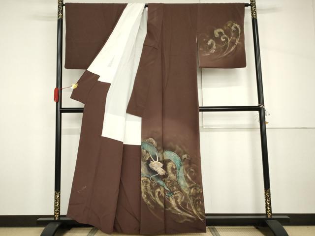 平和屋着物○訪問着 手描き 龍 暈し染め 金彩 正絹 逸品 AABH7181cs