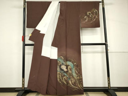 平和屋着物●訪問着　手描き　龍　暈し染め　金彩　正絹　逸品　AABH7181cs