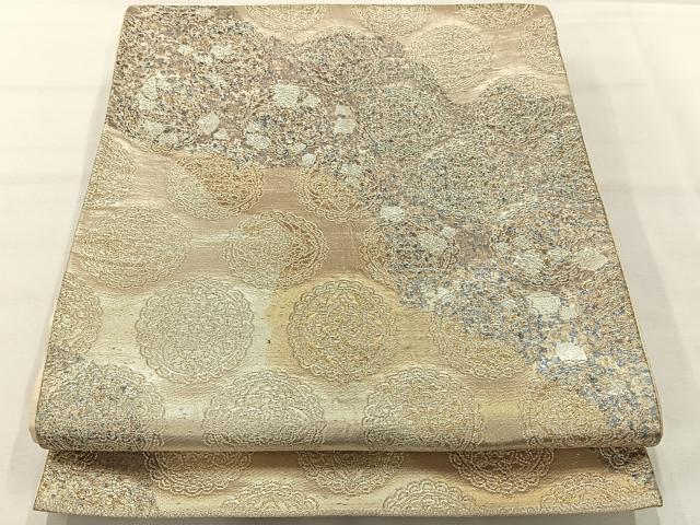 平和屋着物◎六通柄袋帯　花丸文　銀糸　正絹　逸品　AABH5537uk