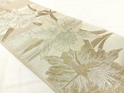 平和屋着物◎六通柄袋帯　草花文　銀糸　正絹　逸品　AABH5532uk
