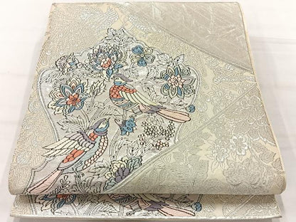 平和屋着物◎六通柄袋帯　唐織　花鳥文　銀糸　正絹　逸品　AABH5540uk