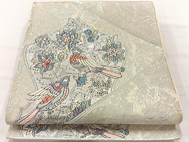 平和屋着物◎六通柄袋帯　唐織　花鳥文　銀糸　正絹　逸品　AABH5540uk