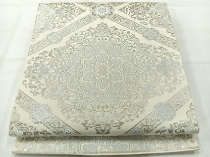 平和屋着物◎六通柄　本袋帯　唐織　花菱文　銀糸　正絹　逸品　AABH5526uk