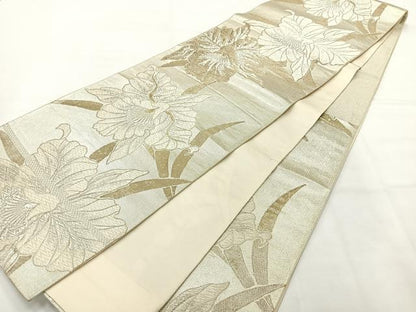 平和屋着物◎六通柄袋帯　草花文　銀糸　正絹　逸品　AABH5532uk