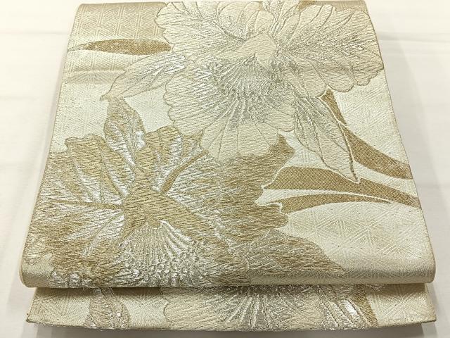 平和屋着物◎六通柄袋帯　草花文　銀糸　正絹　逸品　AABH5532uk