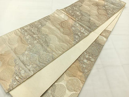 平和屋着物◎六通柄袋帯　花丸文　銀糸　正絹　逸品　AABH5537uk