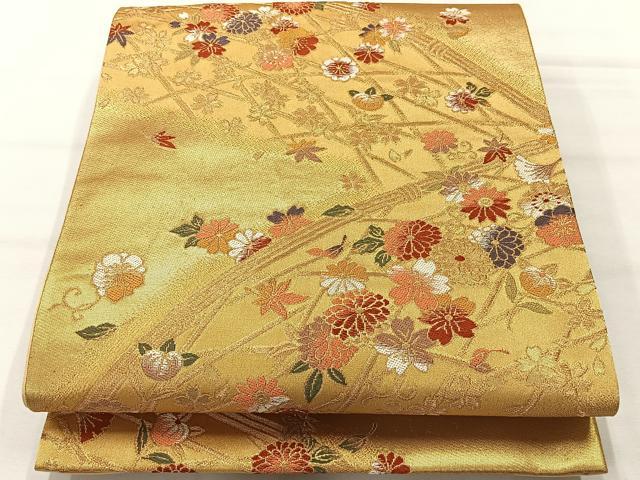 平和屋着物◎六通柄袋帯　唐織　吹き寄せ花文　金糸　鈴乃屋扱い　正絹　逸品　AABH5543uk