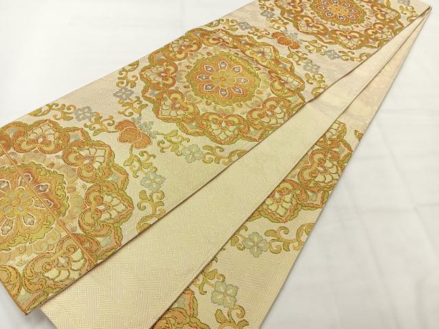 平和屋着物◎佐賀錦　六通柄袋帯　正倉院花文　金糸　正絹　逸品　AABH5535uk