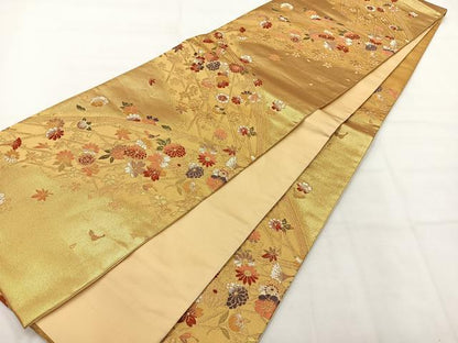 平和屋着物◎六通柄袋帯　唐織　吹き寄せ花文　金糸　鈴乃屋扱い　正絹　逸品　AABH5543uk