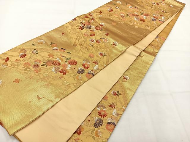 平和屋着物◎六通柄袋帯　唐織　吹き寄せ花文　金糸　鈴乃屋扱い　正絹　逸品　AABH5543uk