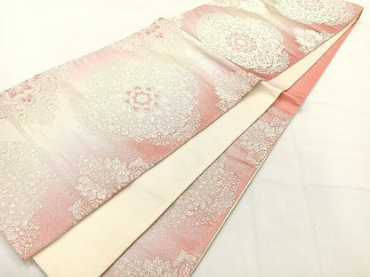 平和屋着物◎六通柄袋帯　唐織　正倉院花文　銀糸　正絹　逸品　AABH5518uk