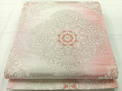 平和屋着物◎六通柄袋帯　唐織　正倉院花文　銀糸　正絹　逸品　AABH5518uk