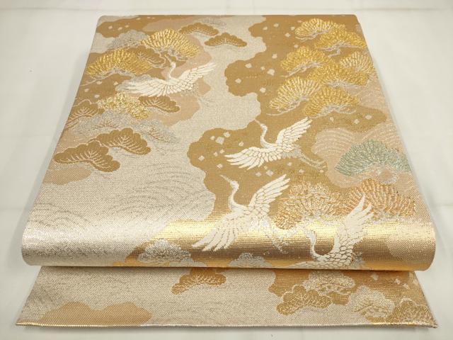 平和屋着物▼六通柄袋帯　流水飛鶴松文　金銀糸　正絹　逸品　AABH1907wj