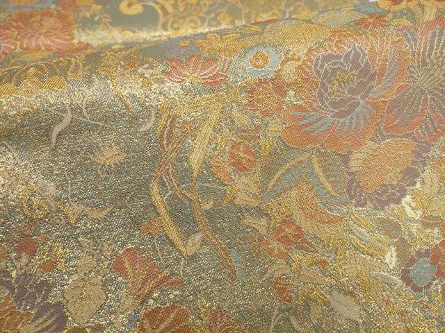 平和屋着物▼六通柄袋帯　花唐草文　金糸　正絹　逸品　AABH1904wj
