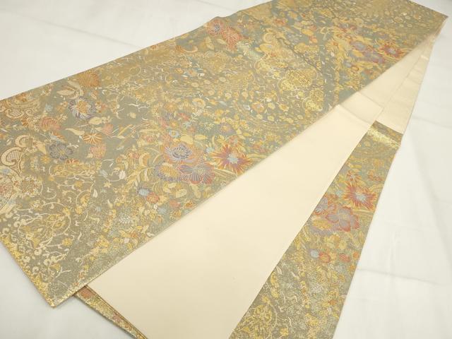 平和屋着物▼六通柄袋帯　花唐草文　金糸　正絹　逸品　AABH1904wj