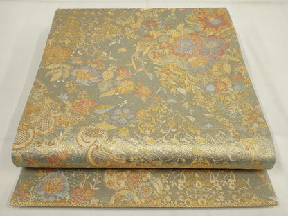 平和屋着物▼六通柄袋帯　花唐草文　金糸　正絹　逸品　AABH1904wj