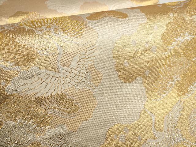 平和屋着物▼六通柄袋帯　流水飛鶴松文　金銀糸　正絹　逸品　AABH1907wj