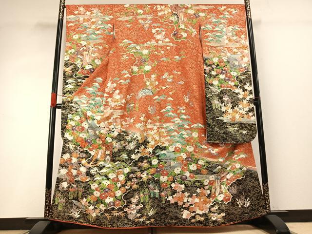 平和屋着物○豪華振袖 駒刺繍 御所車花文 暈し染め 金彩 正絹