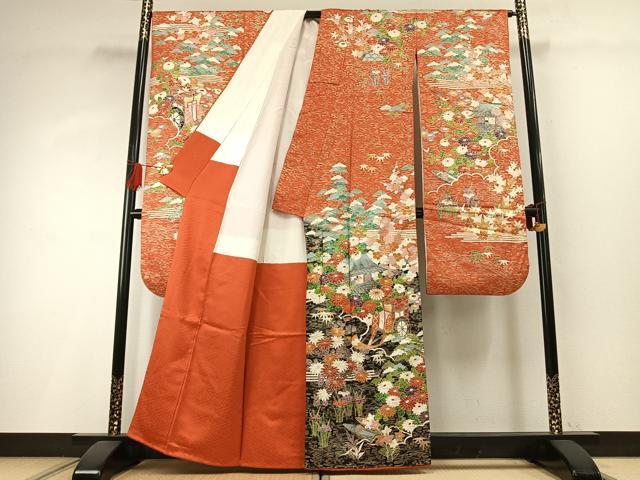 平和屋着物●豪華振袖　駒刺繍　御所車花文　暈し染め　金彩　正絹　逸品　AABH4819fy