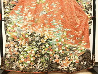 平和屋着物●豪華振袖　駒刺繍　御所車花文　暈し染め　金彩　正絹　逸品　AABH4819fy