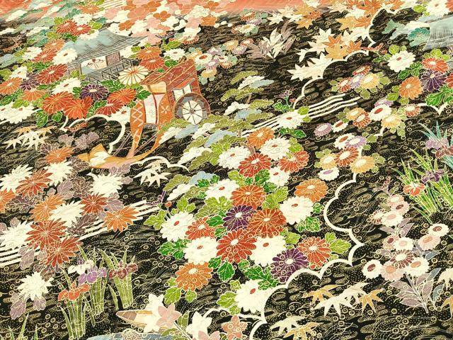 平和屋着物●豪華振袖　駒刺繍　御所車花文　暈し染め　金彩　正絹　逸品　AABH4819fy 平和屋着物○豪華振袖 駒刺繍 御所車花文 暈し染め 金彩 正絹 逸品
