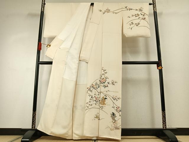 平和屋着物●訪問着　作家物　人物枝花文　金彩　正絹　逸品　AABH4841fy